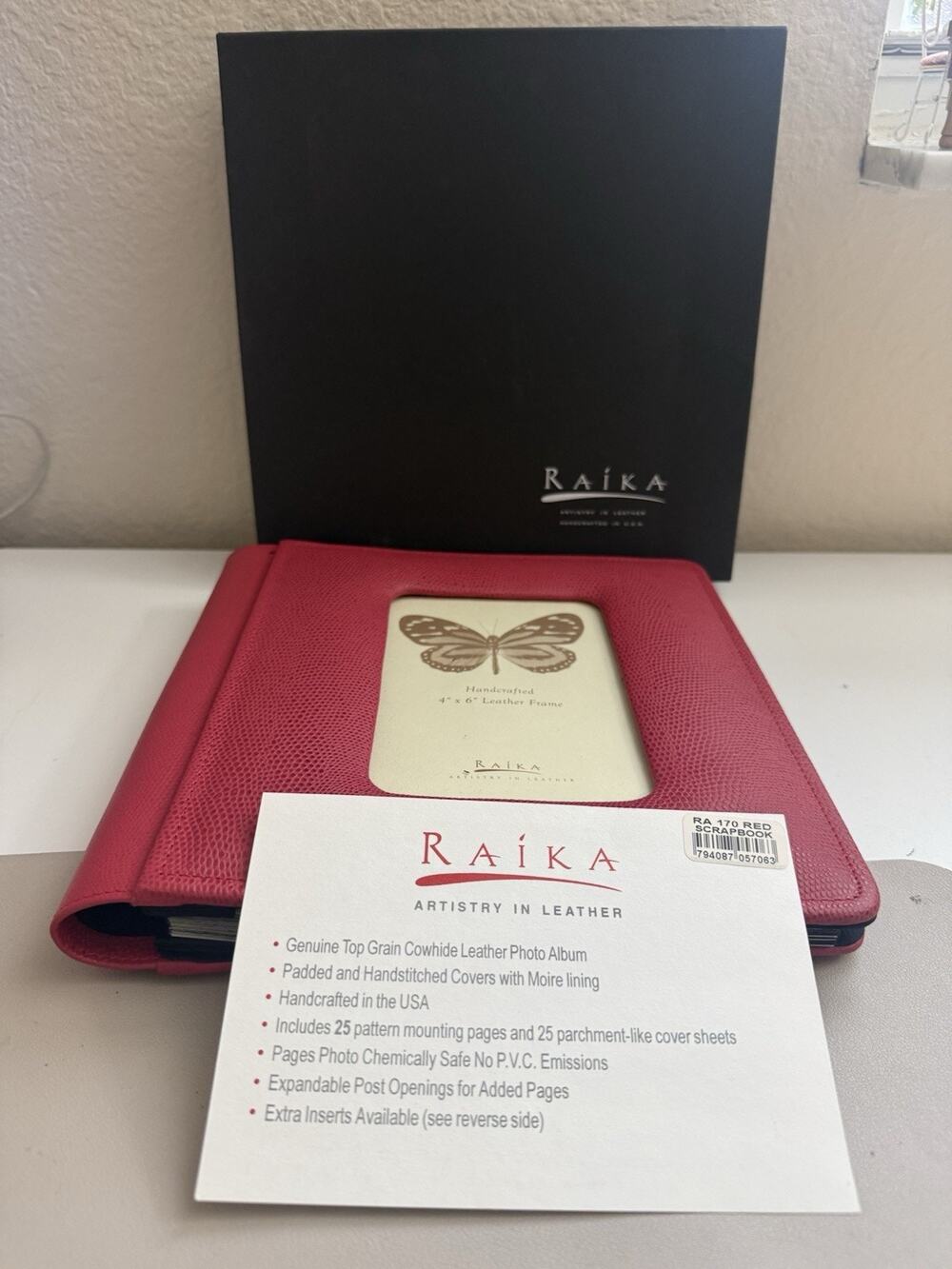 Raika top Grain Cowhide Leather Red Photo Album Made in USA